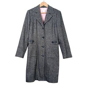 Jill Stuart Womens Black Herringbone Tweed Coat Button Front Wool Blend Size M